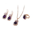 thumbnail image 3 of OPOLSKI Jewelry Set Eye-catching Easy Matching Women Waterdrop Shiny Rhinestone Necklace Ring Earrings Dark Purple, 3 of 8