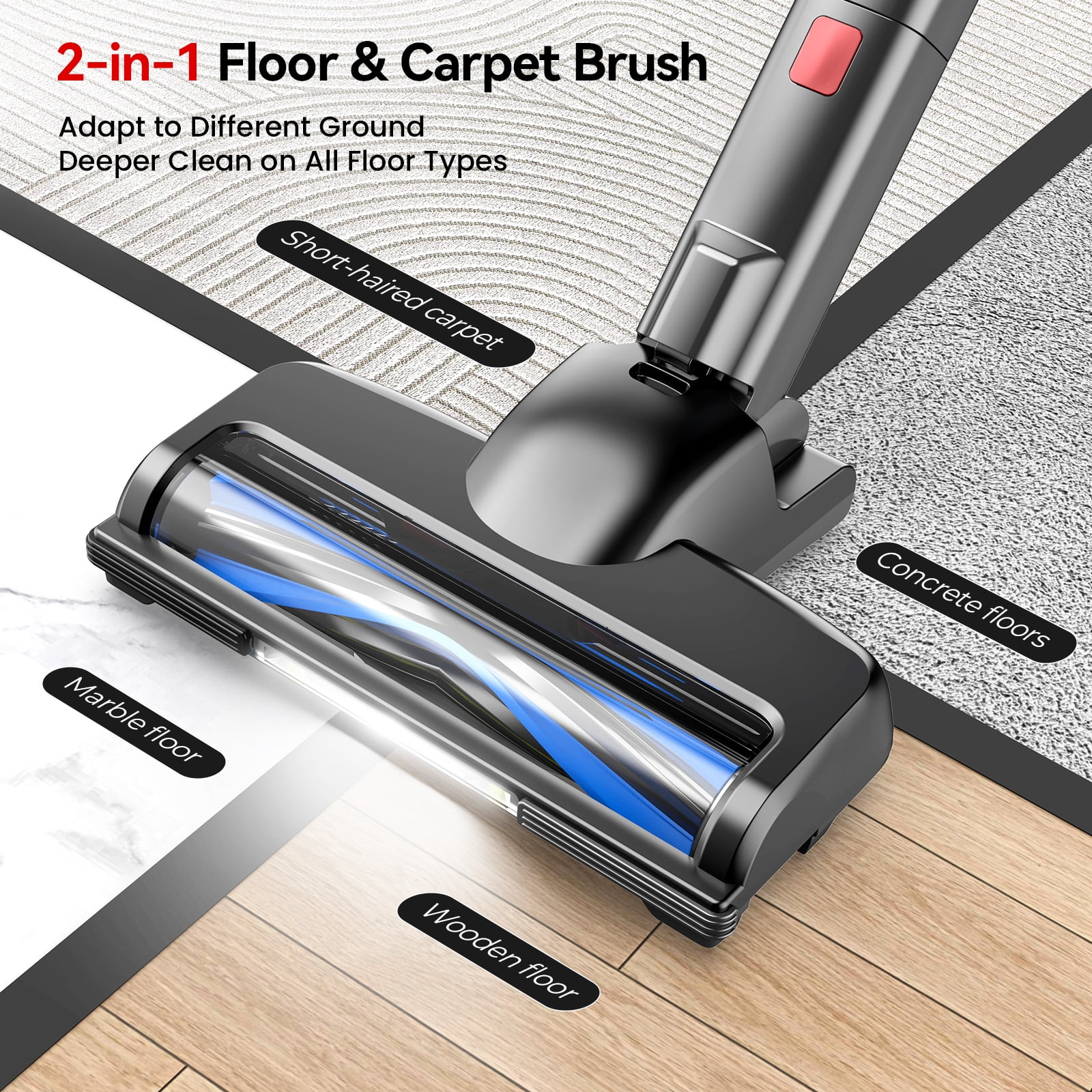 Lazyswan FABULETTA Cordless Vacuum Cleaner, 35KPa Powerful Suction, 50min Runtime, Self-Standing, Lightweight 3.5lbs, HEPA Filtration, for Pet Hair/Hardwood Floor/Carpet