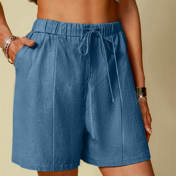 Karight Linen Shorts for Women High Waisted Lightweight Casual Summer Drawstring Short Pants Beach Vacation Outfit W Pockets