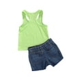 thumbnail image 4 of IZhansean Toddler Kids Baby Girls Summer Tops T-shirt Denim Shorts 2Pcs Outfits Clothes Green 3-4 Years, 4 of 9