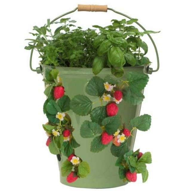 Enameled Galvanized Strawberry & Flower Planter, Sage