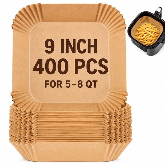 9 Inch Air Fryer Liners, 400 Count Square Disposable Parchment Paper Liners, Non-Stick Unbleached Baking Paper for Air Fryers, Oven, Roasting & Baking, 8 Inch Bottom