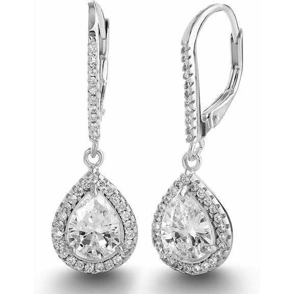 Gems Jewels 925 Sterling Silver 2.40 Ct Pear Cut White Diamond Lever Back Drop Earring's 14K White Gold Plated For Women's