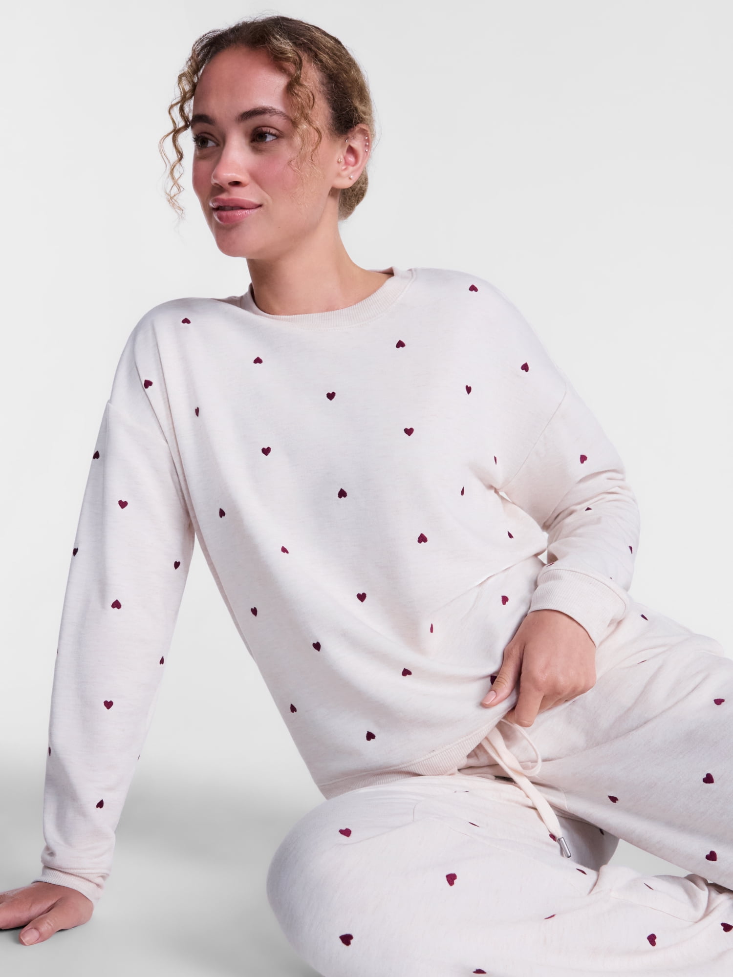 Joyspun Women's Fleece Lounge Sleep Top and Joggers, 2-Piece Pajama Set, Sizes XS-3X
