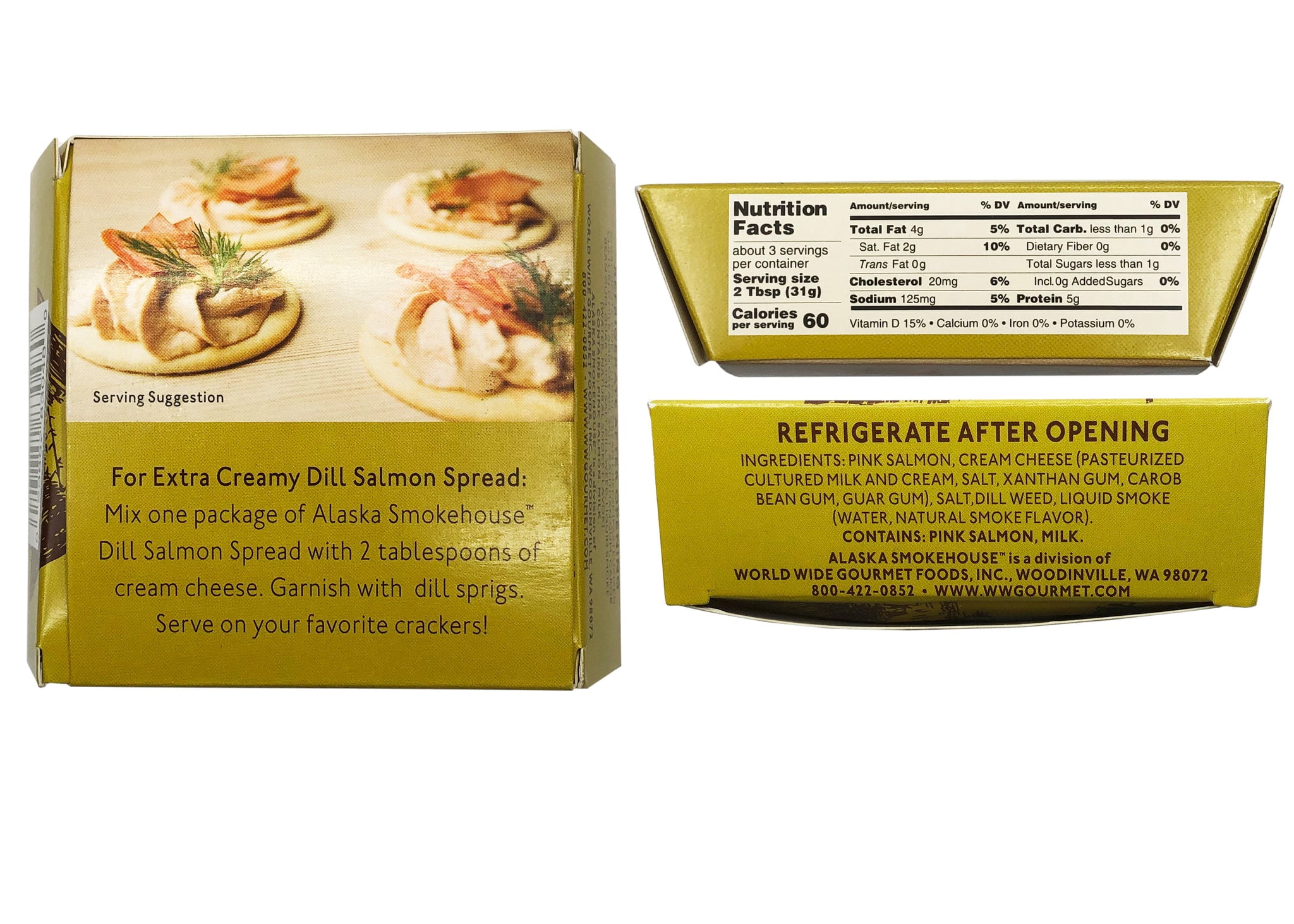 (3 pack) Alaska Smokehouse 3.25oz Dill Salmon Spread Tin, Made with Wild Alaskan Pink Salmon and Cream Cheese