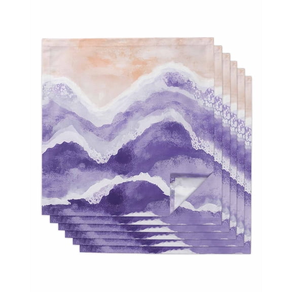 nqOlkjepod Purple Coastal Beach Cloth Napkins Set of 6 Reusable Dinner Napkins, Modern Oil Painting Nautical Cocktail Napkin Washable Table Napkins for Wedding/Holiday Party/Baby Shower 20"x20"