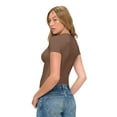 thumbnail image 2 of Natural Uniforms Womens Buttery Soft, Super Stretch Y2K Long Sleeve Baby Tee Crop Top (Chocolate Malt, XX-Large), 2 of 6