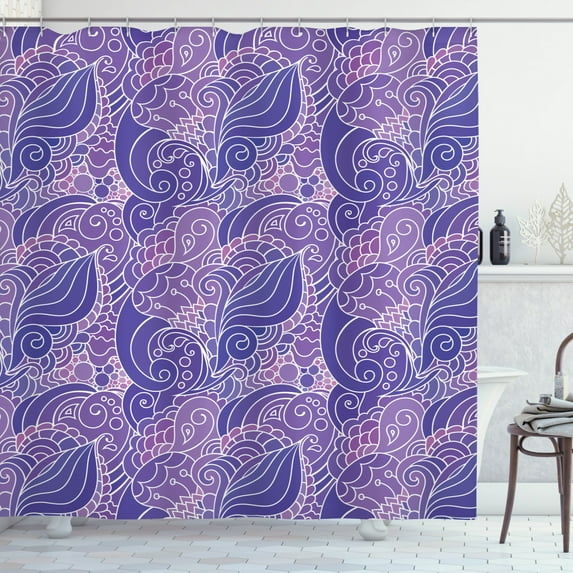 Ambesonne Floral Shower Curtain, Purple Toned Flower Swirls, 69"Wx84"L, Blue Violet Lilac