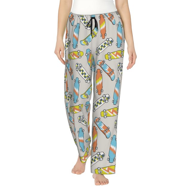 Balery Skateboard Pantalones de pijama para mujer, pijamas ultraligeros, pantalones de estar por casa-Medium