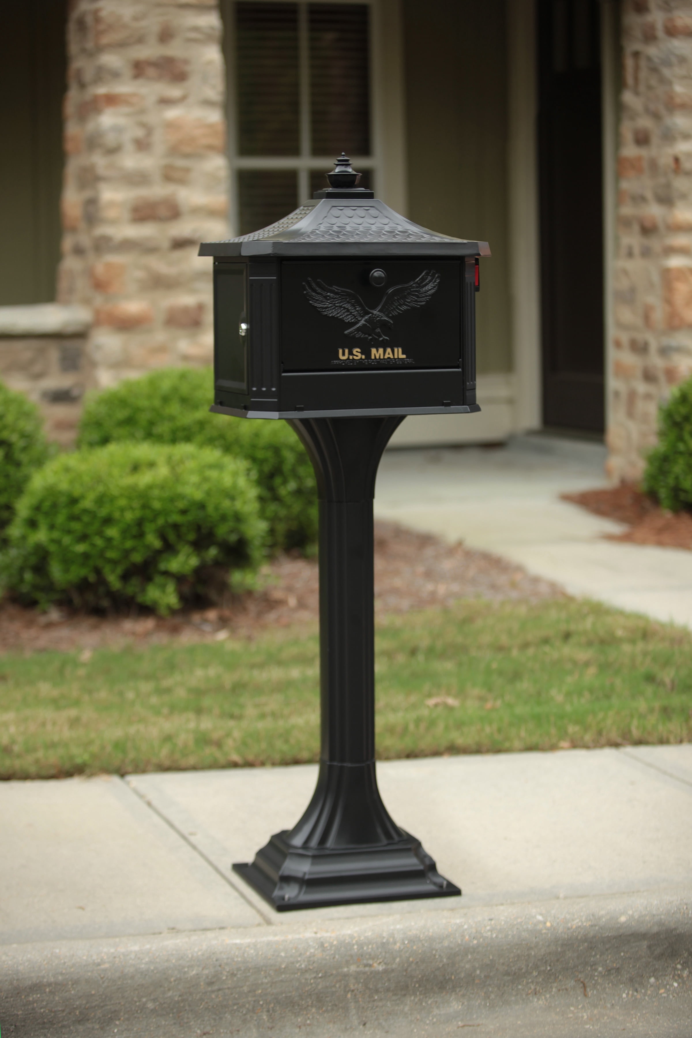 Architectural Mailboxes Pedestal Cast Aluminum, Large, Mailbox and Post Kit in Black