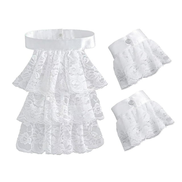 Conjunto de jabot y puños de encaje con mangas falsas para adultos, ideal para fiestas, escenarios y cosplay.