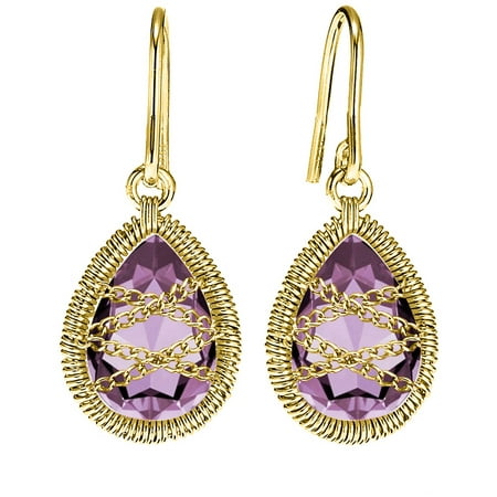 5th & Main 18kt Gold over Sterling Silver Hand-Wrapped Teardrop Amethyst Earrings