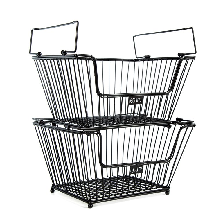 Yuzehuaza 3 Pack XXL Stackable Wire Baskets for Pantry Storage and  Organization, Large Metal Storage Bins with Handle and Chalkboard for Fruit