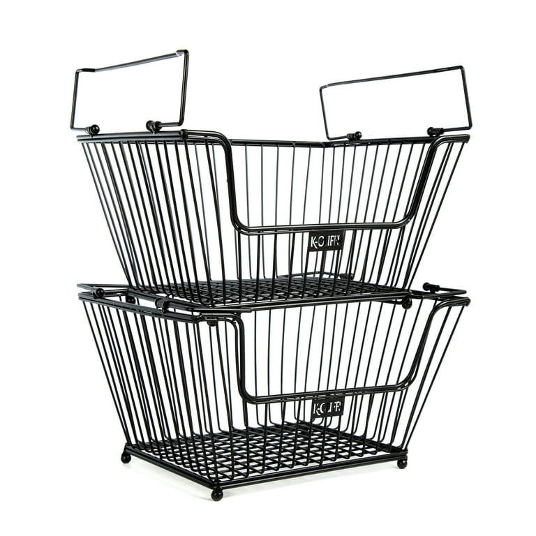 Stackable Metal Storage Basket Heavy Duty Quality Bread Wire Baskets Snack Bins for Office Craft Room Kitchen Pantry Office Garage Market Grocery