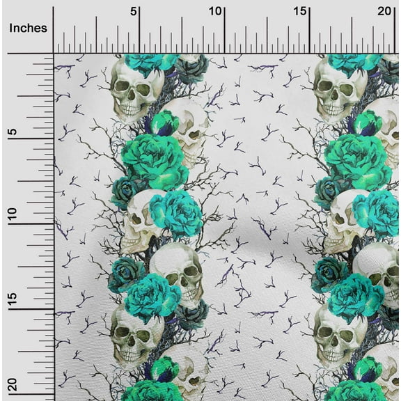 oneOone Cotton Jersey Turquoise Green Fabric Floral & Skull Sewing Fabric By The Yard Printed Diy Clothing Sewing Supplies 58 Inch Wide
