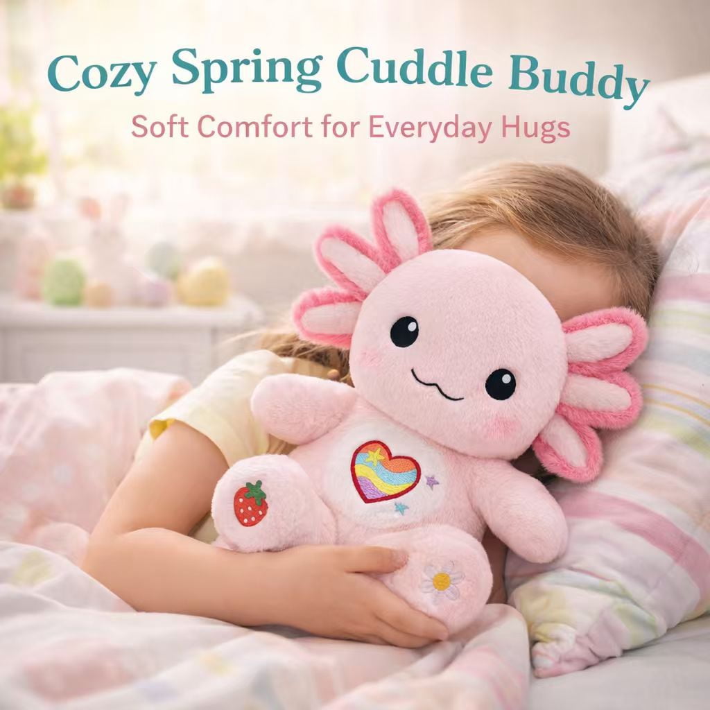 27cm/10.6in Pink Axolotl Plush Toy, Easter Plush Stuffed Animal for Kids, Soft Kawaii Gift, Cute Spring Basket Stuffer, Easter Party & Birthday Decor