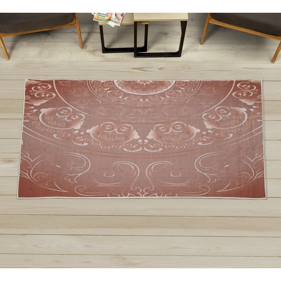 Mandala Decorative Rug, Vintage Cosmos Oriental Breeze Pattern Swirled Floral Leaves Art, Quality Carpet for Bedroom Dorm and Living Room, 6 Sizes, Burnt Sienna, by Ambesonne
