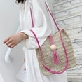 thumbnail image 3 of Straw Handbags，Round Summer Straw Bag Large Weave Tassel Handbag Beach Shoulder Bag Career Handbag Travel Bag for Women，Brown, 3 of 8