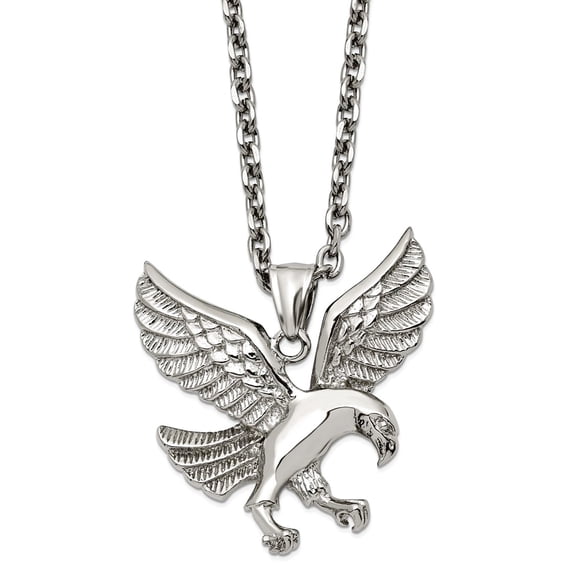 43.1mm Stainless Steel Polished Eagle Pendant a Cable Chain Necklace 24 Inch Chain Necklace for Women and Men