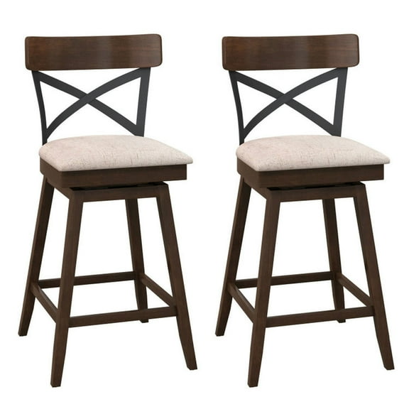 Spaco Set of 2 Wooden Swivel Bar Stools with Cushioned Seat and Open X Back-25 Inch, Bar Height Stools, Counter Height Bar Stools for Kitchen, Dining Room