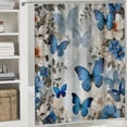thumbnail image 6 of Orinice Blue Flower Butterfly Shower Curtain White Blue Floral Wildflower Vintage Botanical Wildflower Herb Spring Boho Modern Minimalist Rustic Farmhouse Fabric Bath Curtain with Hook 60x72, 6 of 7