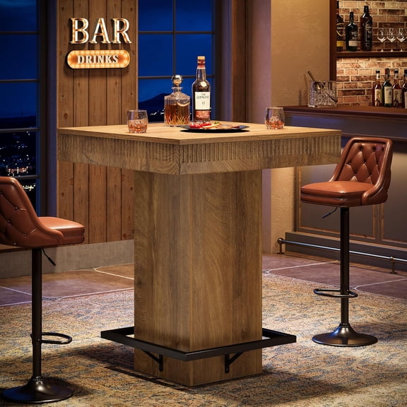 Tribesigns 37.4" H Square Bar Table, Industrial Wooden Bistro Pub Table with Metal Footrest, Counter High Top Table for Small Bars