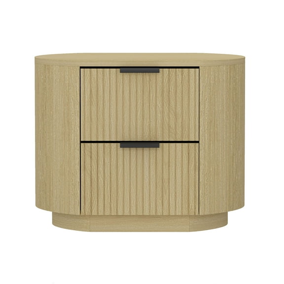 Olivia Modern Nightstand with 2 Drawers in Natural Oak and Black