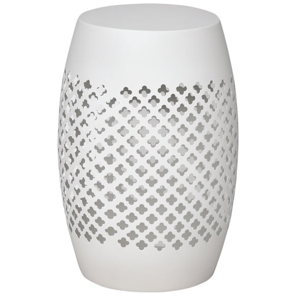 Outsunny 12.5" Outdoor Side Table, Round Hollow Drum End Table, White