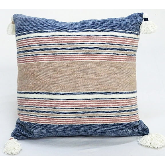 Multi Color Stripes 22" X 22" Throw Pillow for couch with Tassels