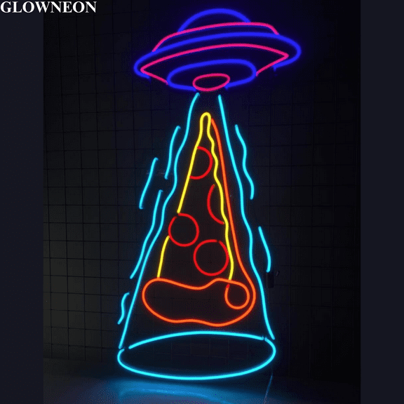 Glowneon Pizza UFO Led Wall Art, Pizza Neon Sign, Pizza Shop Wall Art