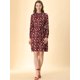 thumbnail image 2 of Vestido Floral De Una Línea De Manga Larga Con Columpio Hasta La Rodilla Y Cuello Simulado Para Mujer Rojo vino satinado S, 2 of 6