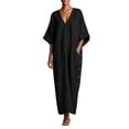 thumbnail image 2 of Ayolanni 3/4 Sleeve Dresses for Women Cotton V Neck Shift Maxi Dresses Flowy Casual Holiday Solid Long Dress with Pockets Black L, 2 of 6