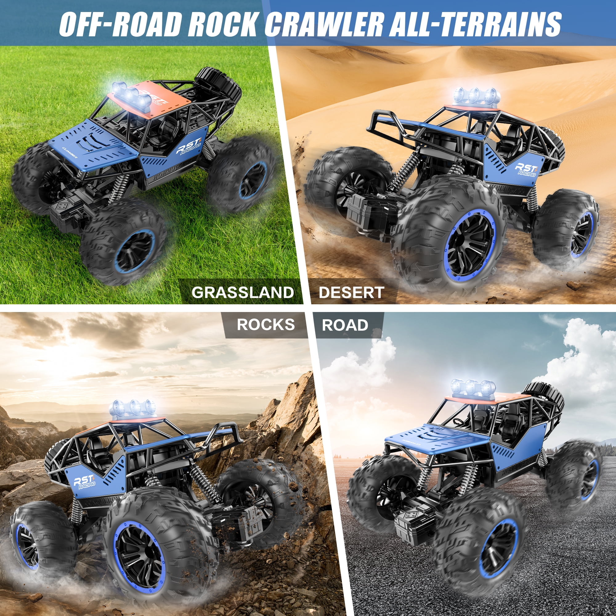 Beefunni Blue Remote Control Cars 1:18, All Terrain Metal Shell 4X4 Off-Road Vehicle Monster Truck, High Speed 2.4 GHz RC Car Gift