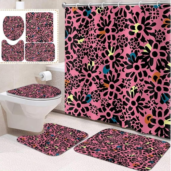 4 Pcs Bathroom Sets with Shower Curtain and Rugs, Cute Yellow Car Truck, Bathroom Decor Construction Vehicle Brick Tractor Shower Curtain Sets for Bathroom Decor