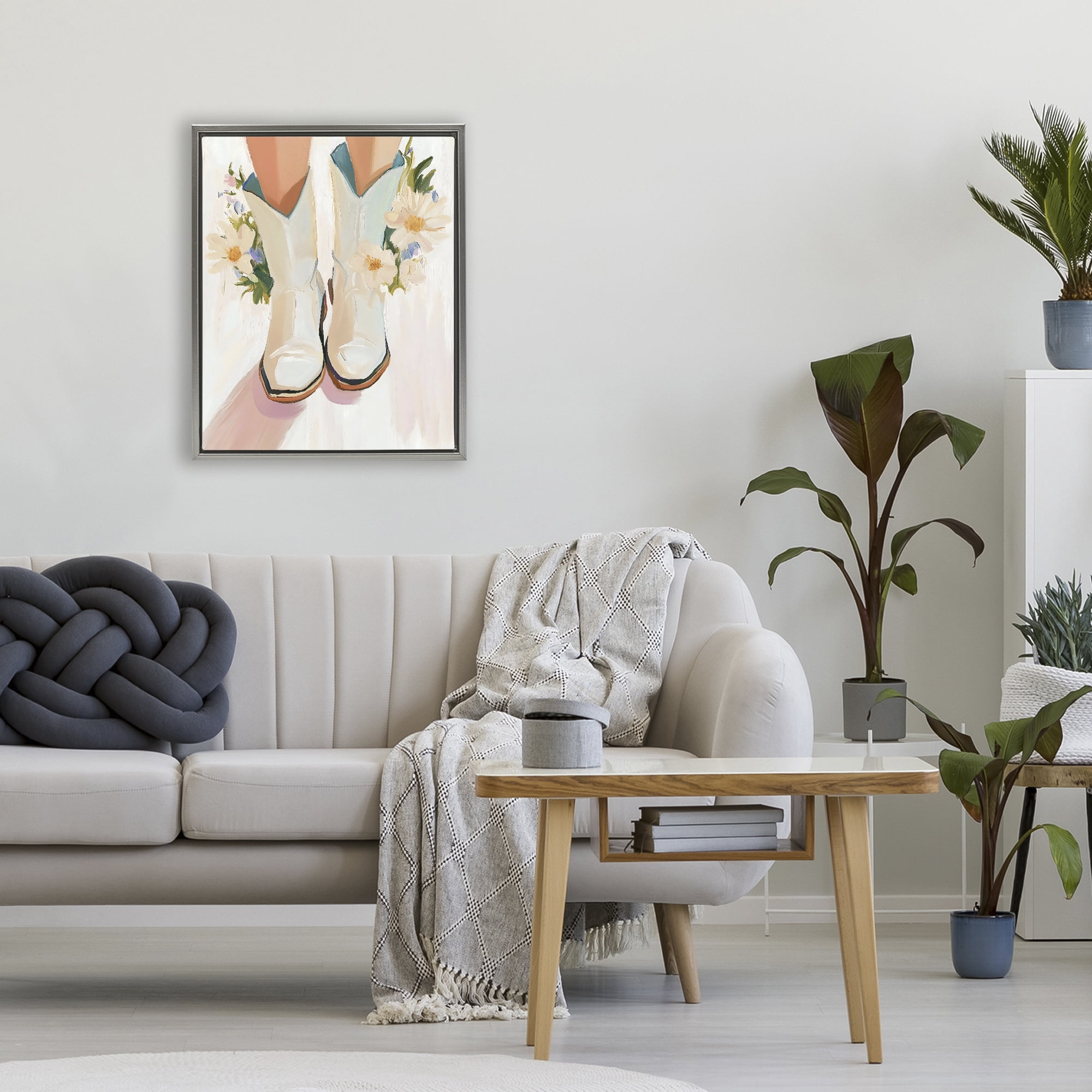 Stupell Industries Blooming Cowgirl Boots Gray Framed Floater Canvas Wall Art, design by The Prints Vibe