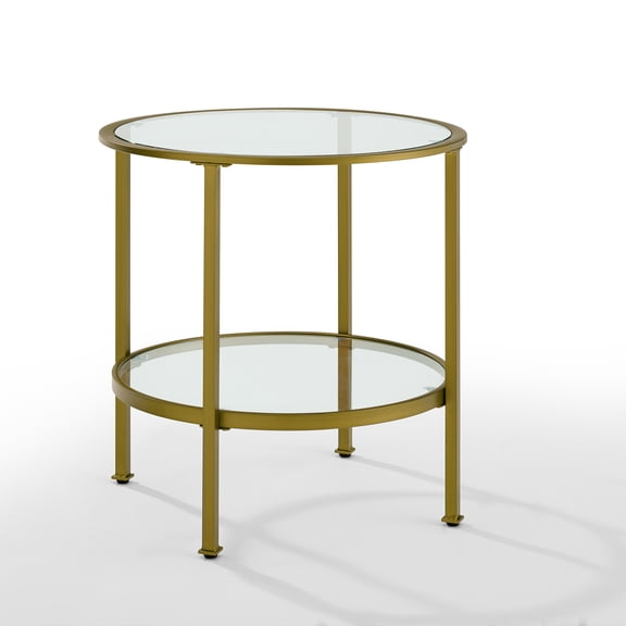 Crosley Furniture Aimee 24"Round Metal/Glass Top Accent End Table in Gold/Clear