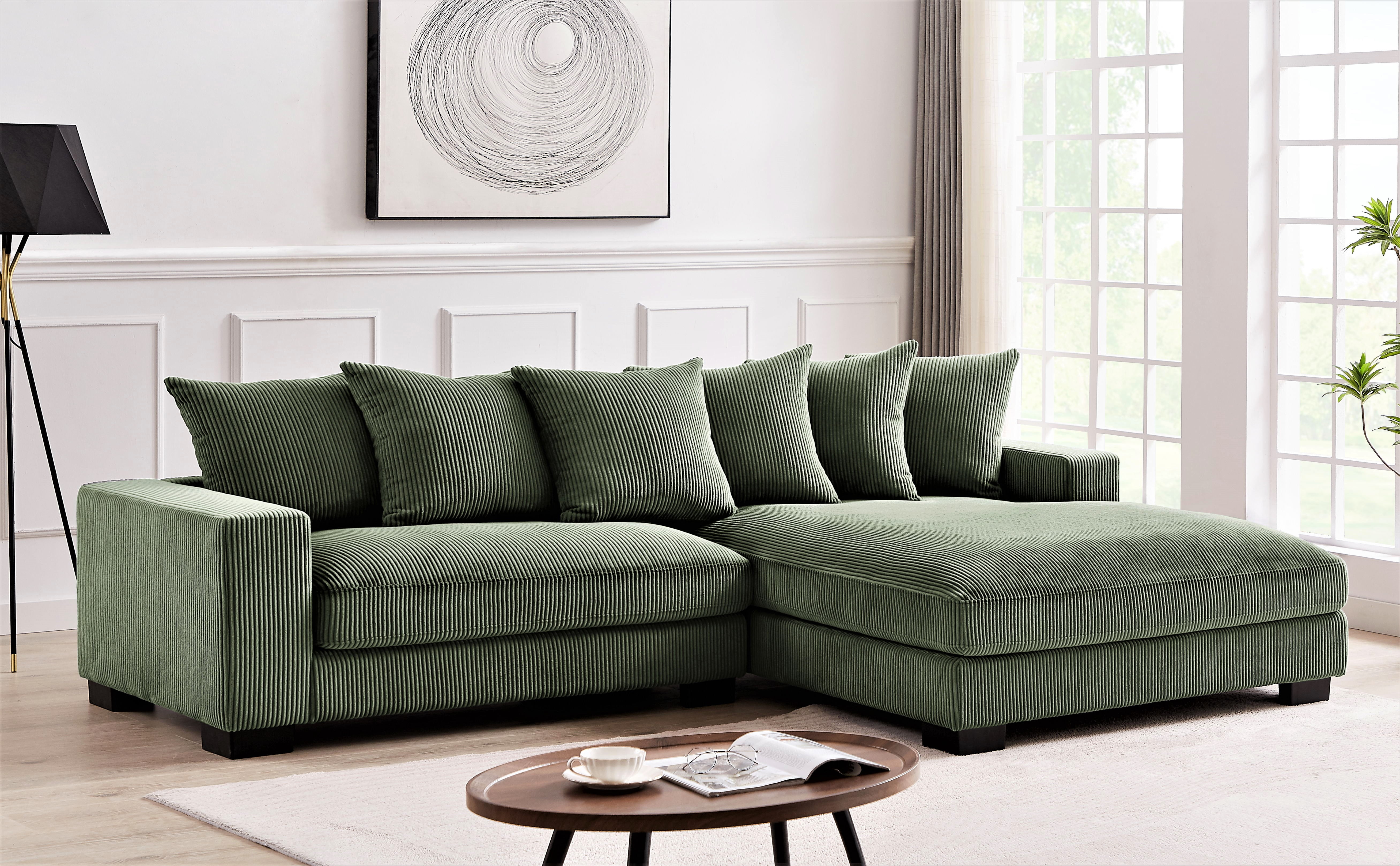 US Pride Furniture Payan 102.4" Wide Corduroy L-Shape Sectional Sofa, Dark Green