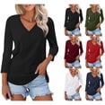 thumbnail image 1 of QIPOPIQ T-Shirts pour Femmes à Col en V à Manches 3/4 Hauts Unis Chemises Décontractées d'Été Liquidation, 1 of 6