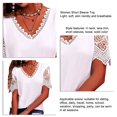 thumbnail image 3 of Blusa casual de manga corta con cuello en V y ribete de encaje de color puro para mujer para uso diario Blanco XL, 3 of 4