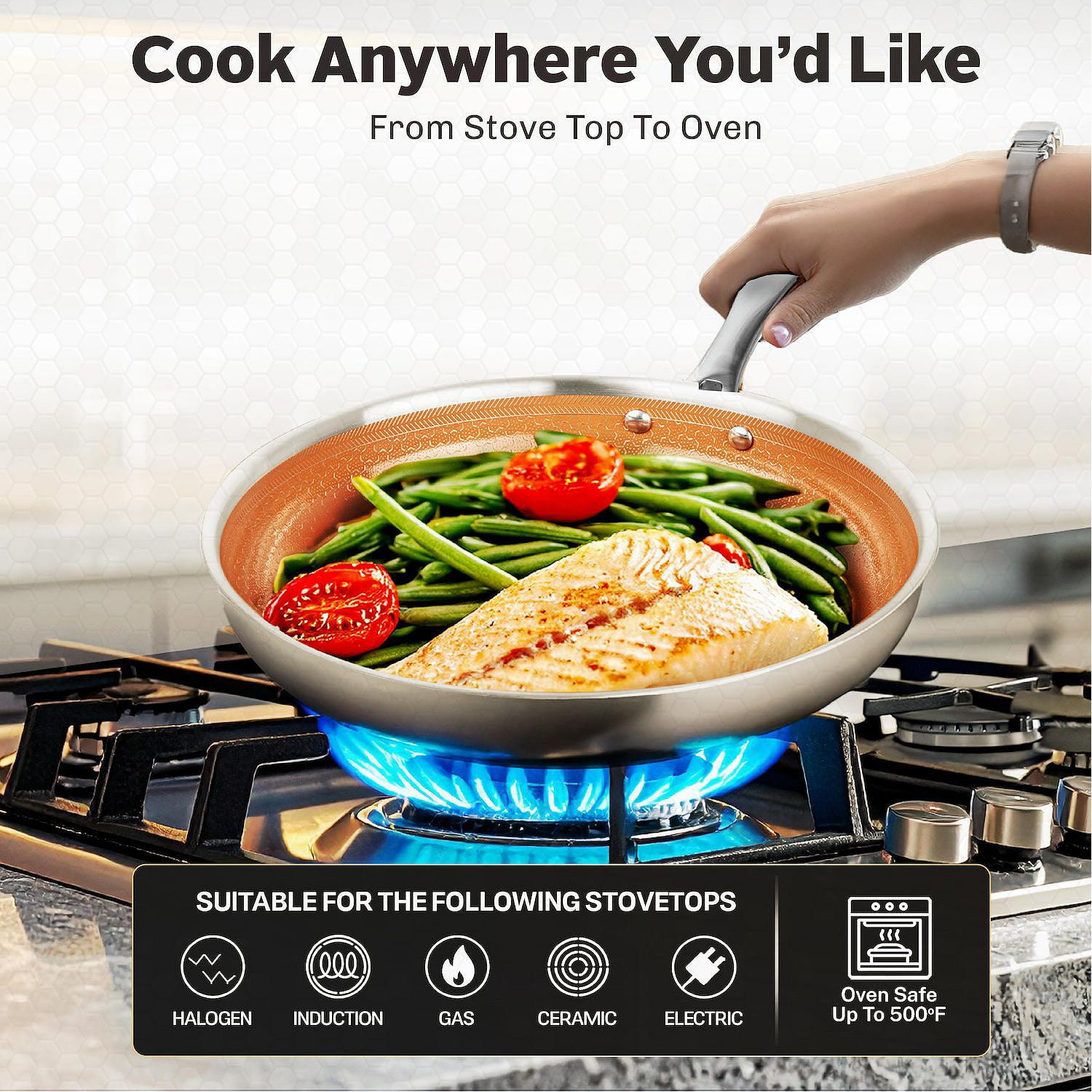 Ceramax 3pc Non Stick Frying Pans Set, 8, 10, 12 inch 3 Layer Tri-Ply Ceramic Frying Pan Skillet Set with Tritanium Nonstick Technology, Micro Textured Ceramic Etched Design, Induction Ready