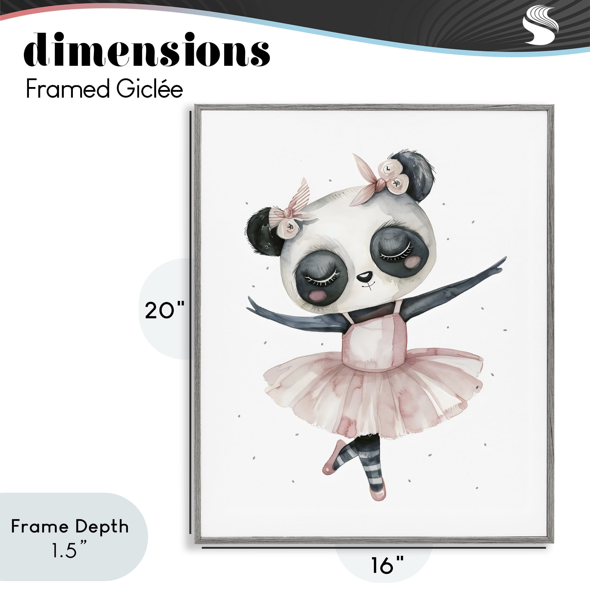 Stupell Industries Ballerina Panda in Pink Tutu Gray Framed Giclee Art, design by LSR Design Studio
