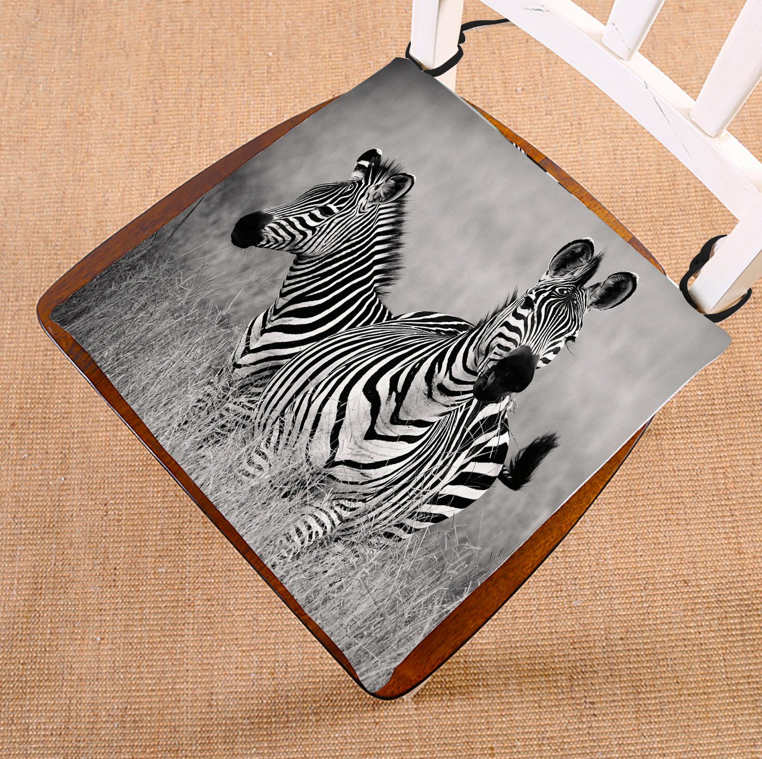PHFZK Animal Chair Pad, African Two zebras in Black and White Seat