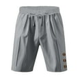 thumbnail image 4 of pstuiky Hombres bajos, Pantalones cortos de lino con cintura elástica y botones de color liso para hombre, versátiles y a la moda. Pantalones cortos deportivos para hombre, 4 of 8