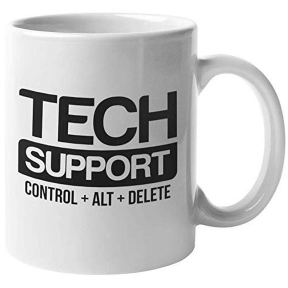 Tech Support. Control-Alt-Delete. Funny Techie Coffee & Tea Gift Mug For Women, Men, Customer Service Representative, Boss, Workmates, Software Engineers, IT Computer Help Desk, And Coders (11oz)