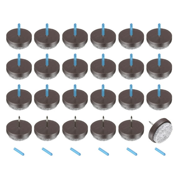 Uxcell 24Pcs Nail-on Felt Furniture Pads, Round Felt Pads Furniture Sliders Floor Protectors for Wooden Furniture Table Sofa Chair Leg (28mm, Brown)
