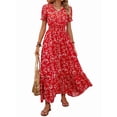 thumbnail image 2 of Women Casual Dresses for Summer Short Sleeve Flare Midi Dress Loose Flowy Beach Sundress Red M, 2 of 9