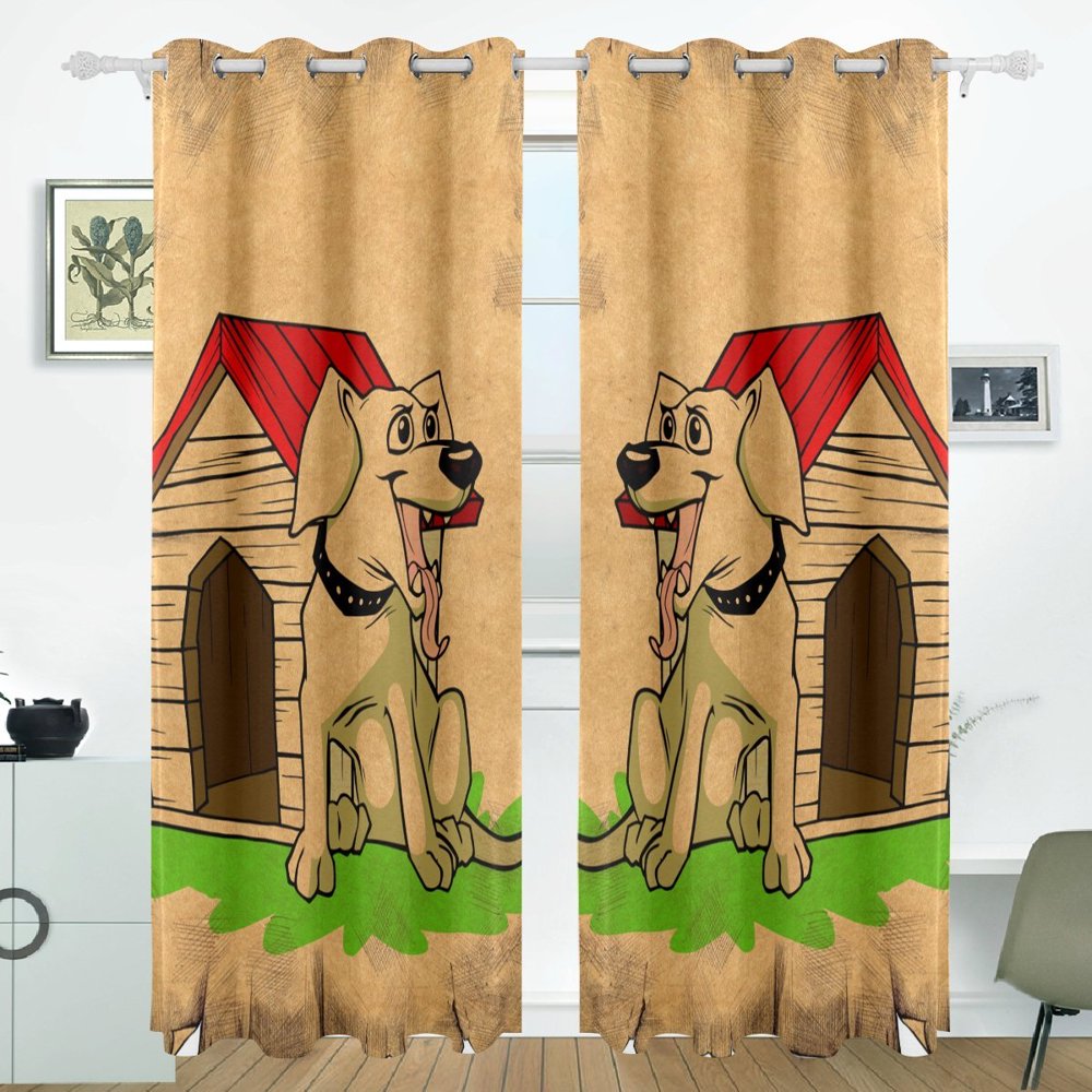 POPCreation Dog Sitting Near Booth Window Curtain Blackout Curtains