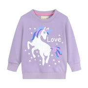 CM-Kid Toddler Girls Sweatshirt Long Sleeve Shirt Unicorn Crewneck Tops 5t