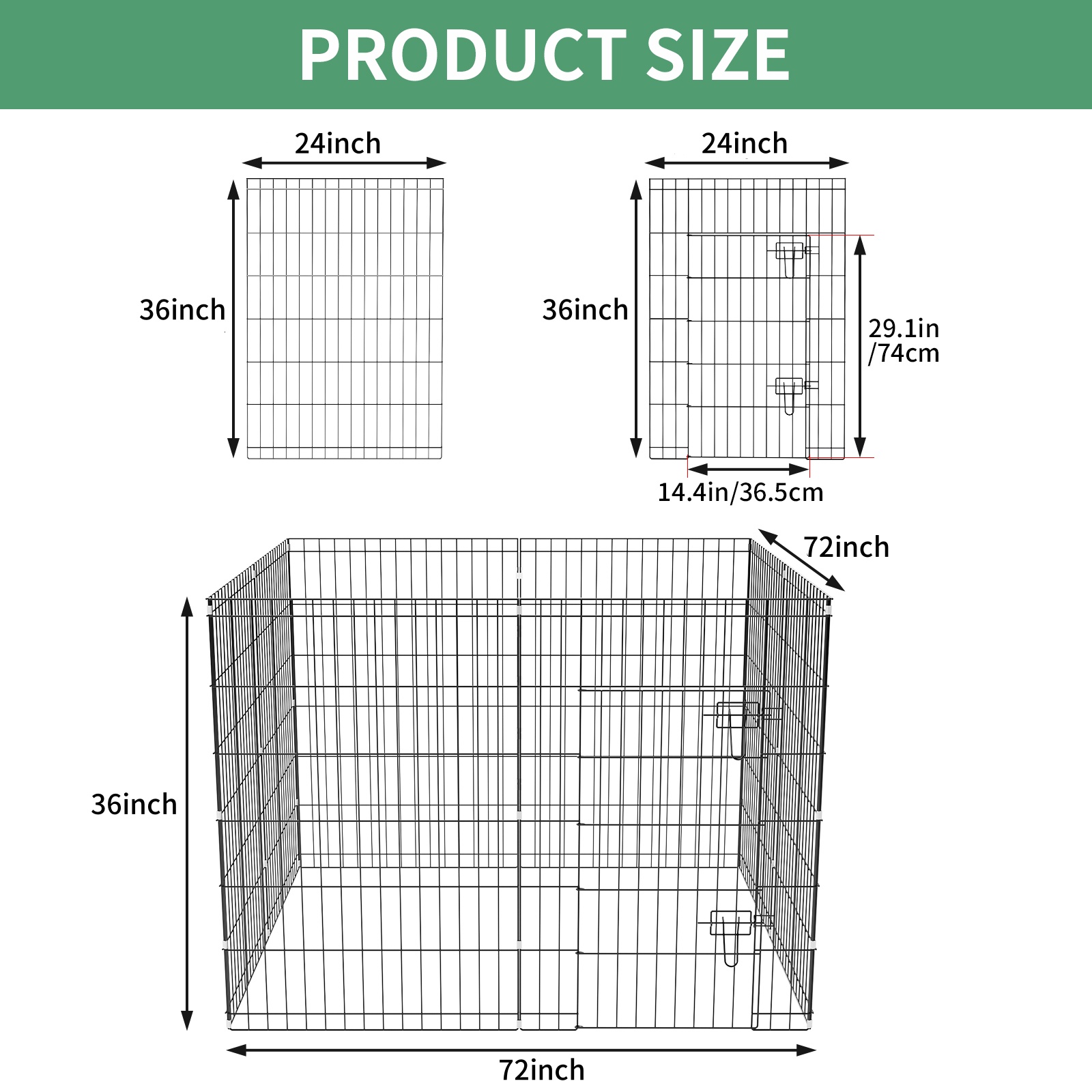 ZephyPaws Foldable 8-Panel Dog Playpen for Indoor Outdoor, 36" Pet Fence with Door, Rustproof & Expandable Puppy Pen for Small/Medium/Large Dogs, Rabbits, Ducks - Quick Assembly for Yard, RV, Travel