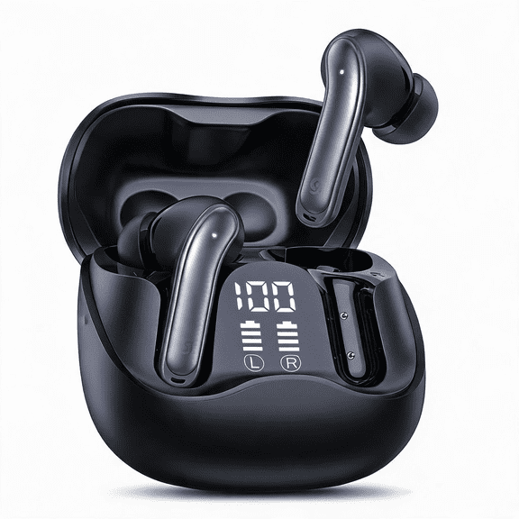 Wireless Earbuds Bluetooth 5.4 Headphone, 48H Deep Bass LED Power Display Earphones with 6 Mic, Clear Call Ear Buds AI Noise Cancelling ,IPX7 Waterproof in-Ear Earbuds for Android IOS